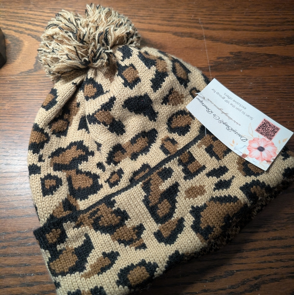 Leopard Print Beanie Stocking Hat